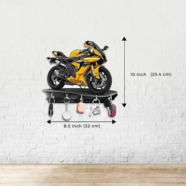 Motorcycle_Wall_Mount_Key_Holder_Yellow_Sport_Bike_Design_Wood_And_Metal_Rack_With_6_Key_Hooks_Decorative_Home_Organization