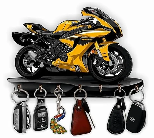 Motorcycle_Wall_Mount_Key_Holder_Yellow_Sport_Bike_Design_Wood_And_Metal_Rack_With_6_Key_Hooks_Decorative_Home_Organization