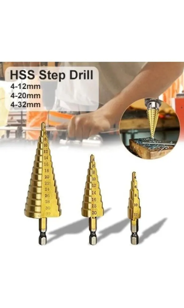 3x_Large_Hss_Titanium_Step_Drill_Bit_Combo_Of_3_Piece_4_12mm_4_20mm_4_32mm_Hss_Hex_Shank_Pagoda_Drill_For_Carbon_Steel_Sheet_Iron