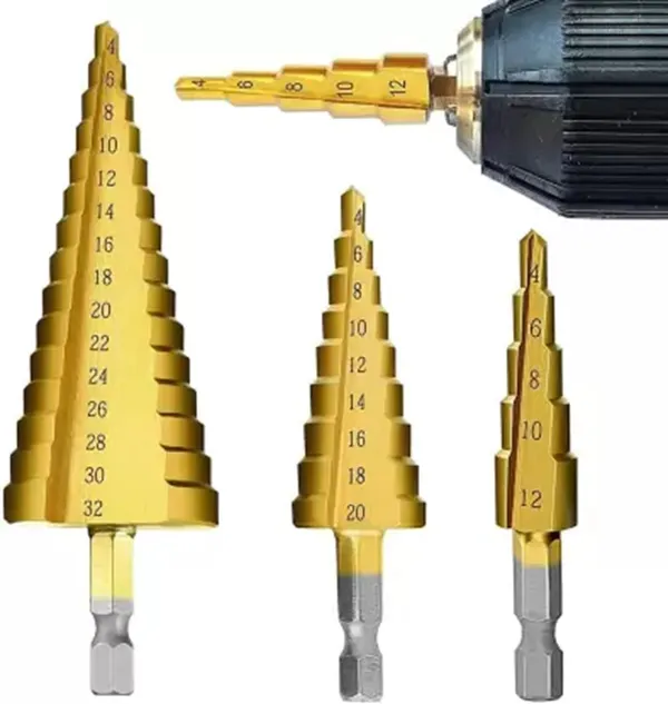 3x_Large_Hss_Titanium_Step_Drill_Bit_Combo_Of_3_Piece_4_12mm_4_20mm_4_32mm_Hss_Hex_Shank_Pagoda_Drill_For_Carbon_Steel_Sheet_Iron