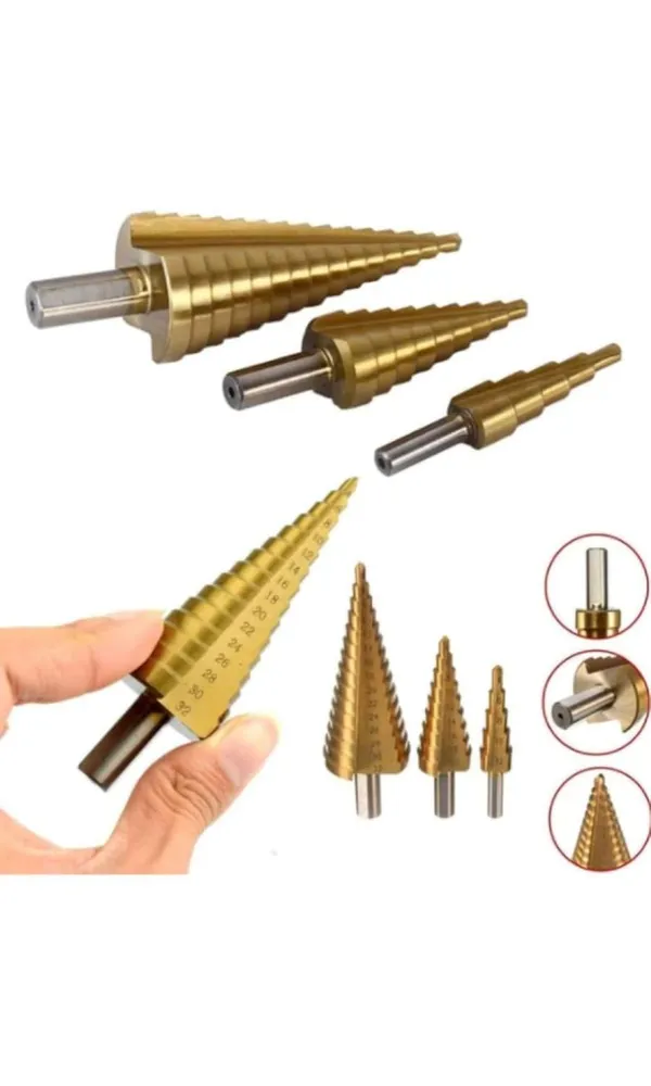 3x_Large_Hss_Titanium_Step_Drill_Bit_Combo_Of_3_Piece_4_12mm_4_20mm_4_32mm_Hss_Hex_Shank_Pagoda_Drill_For_Carbon_Steel_Sheet_Iron