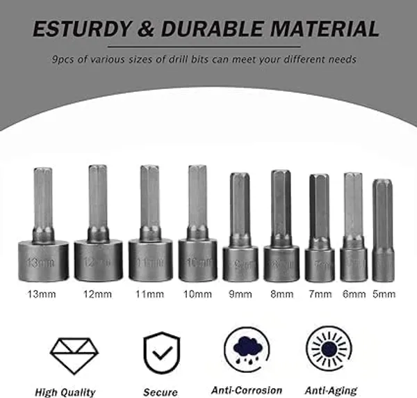 9pcs_1_4_Hex_Shank_Power_Nut_Driver_Drill_Bit_Socket_Wrench_Screw_5_13mm_Magnetic_Nut_Driver_Set