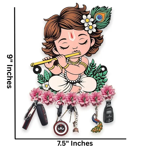 Premium_Cute_Krishna_Key_Holder_For_Home_Office_Wall_Decor_Decorative_Key_Hanger_With_Lord_Krishna_Design_Durable_Wooden_Key_Organizer
