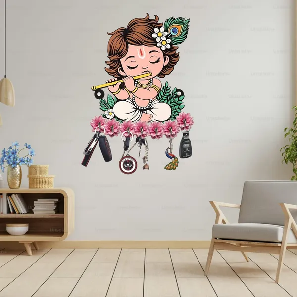 Premium_Cute_Krishna_Key_Holder_For_Home_Office_Wall_Decor_Decorative_Key_Hanger_With_Lord_Krishna_Design_Durable_Wooden_Key_Organizer