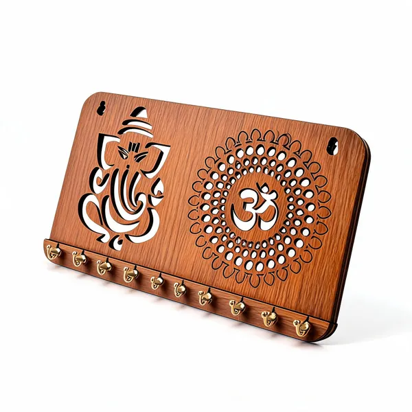 Mdf_Devotional_Ganesha_Om_Chakra_Brown_Key_Holder_-_Pack_of_2