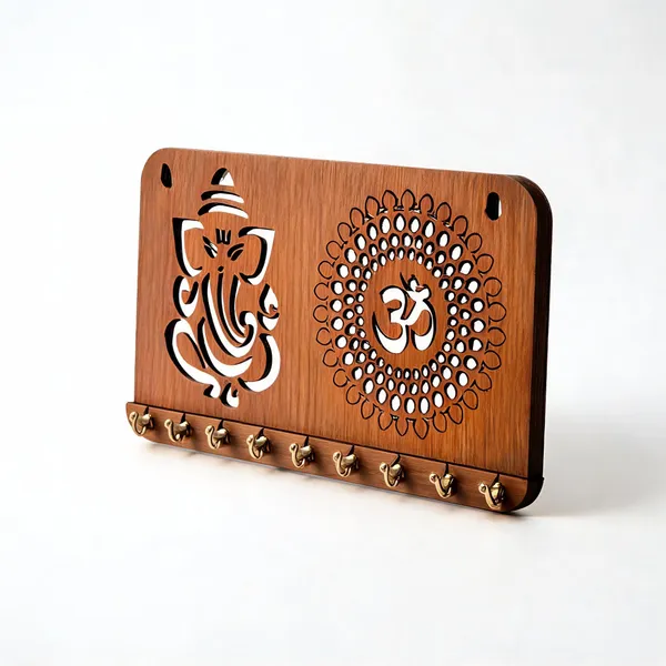 Mdf_Devotional_Ganesha_Om_Chakra_Brown_Key_Holder_-_Pack_of_2