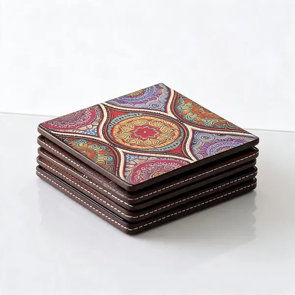 Leather_Mandala_Multicolor_Coaster_Set_Of_6
