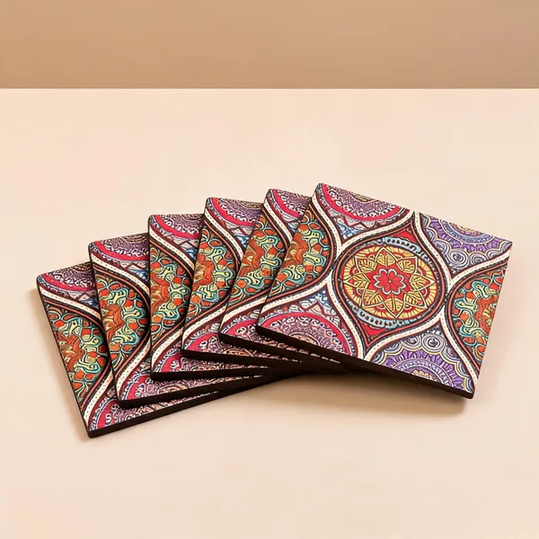 Leather_Mandala_Multicolor_Coaster_Set_Of_6