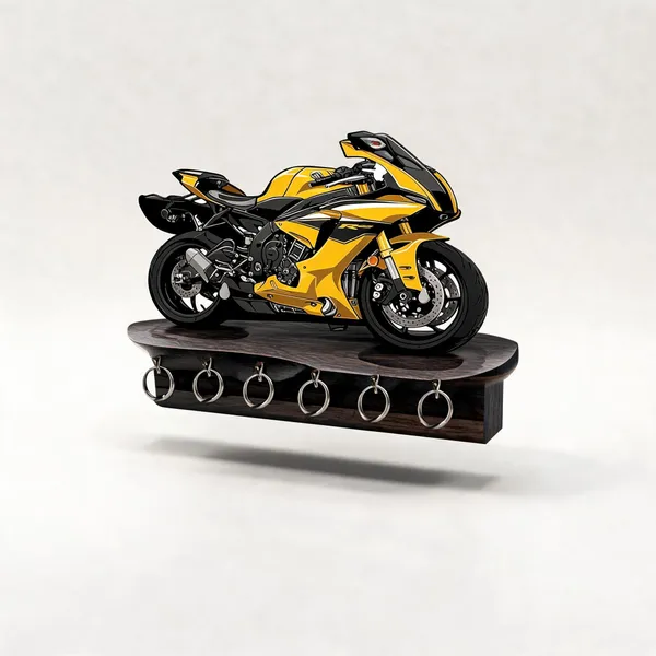 Wood_Motorcycle_Sport_Bike_Yellow_Wall_Key_Holder_-_Pack_of_2