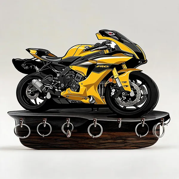 Wood_Motorcycle_Sport_Bike_Yellow_Wall_Key_Holder_-_Pack_of_2