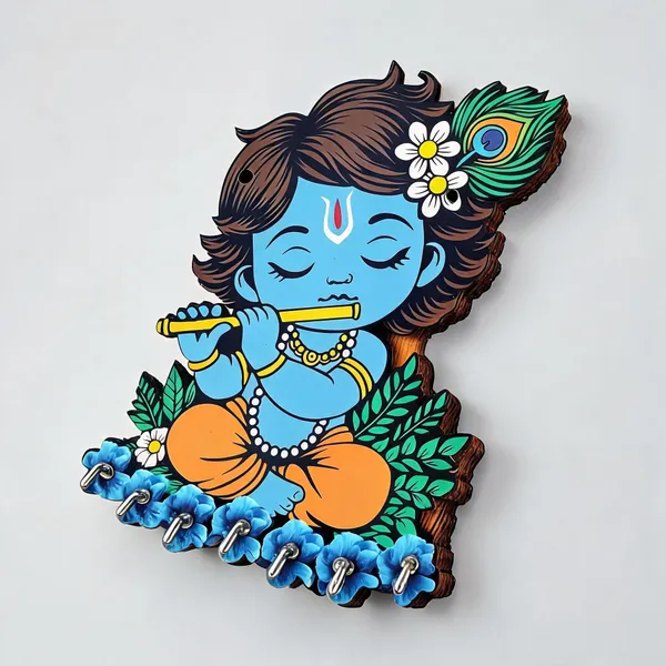 Wood_Devotional_Baby_Krishna_Blue_Wall_Key_Holder_-_Pack_of_2