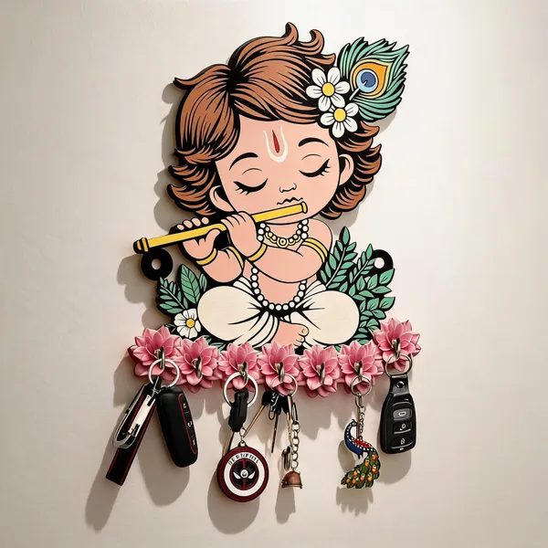 Mdf_Devotional_Krishna_Multicolor_Wall_Key_Holder_-_Pack_of_2