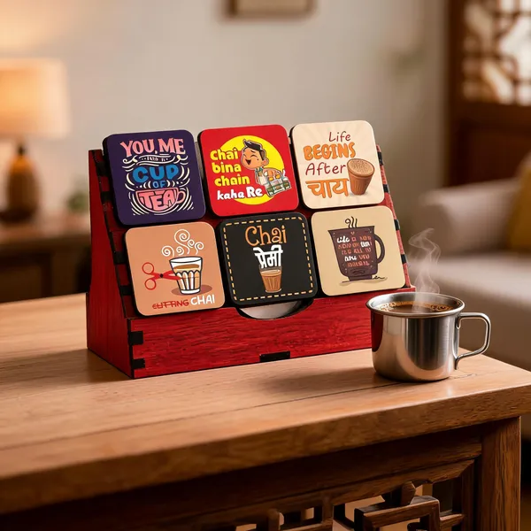 Mdf_Wood_Boho_Wildlife_Printed_Coaster_Set_Of_6_With_Stand