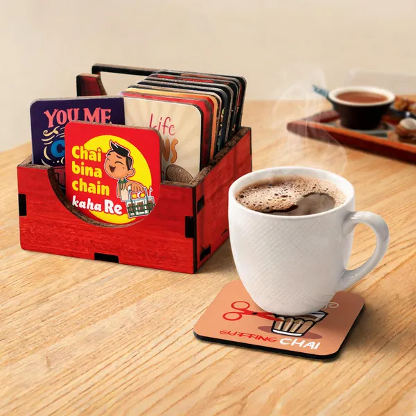 Mdf_Wood_Boho_Wildlife_Printed_Coaster_Set_Of_6_With_Stand