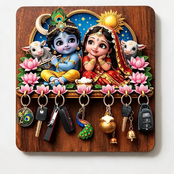 Mdf_Devotional_Radha_Krishna_Brown_Wall_Key_Holder_-_Pack_of_2