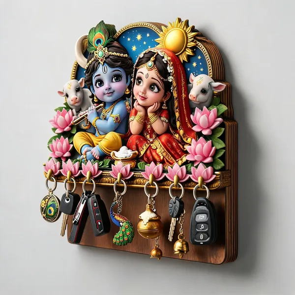 Mdf_Devotional_Radha_Krishna_Brown_Wall_Key_Holder_-_Pack_of_2