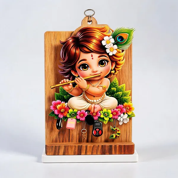 Wood_Devotional_Bal_Krishna_UV_Printed_Key_Holder_-_Pack_of_2