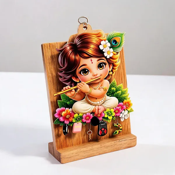 Wood_Devotional_Bal_Krishna_UV_Printed_Key_Holder_-_Pack_of_2