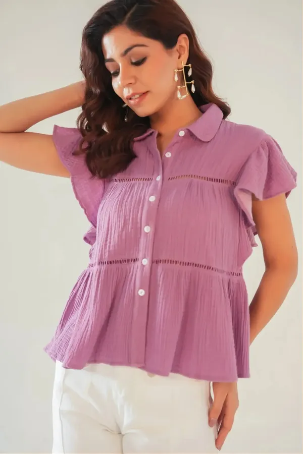 Purple_Cotton_lace_Insert_Ruffle_Sleeve_Button-Down_Top