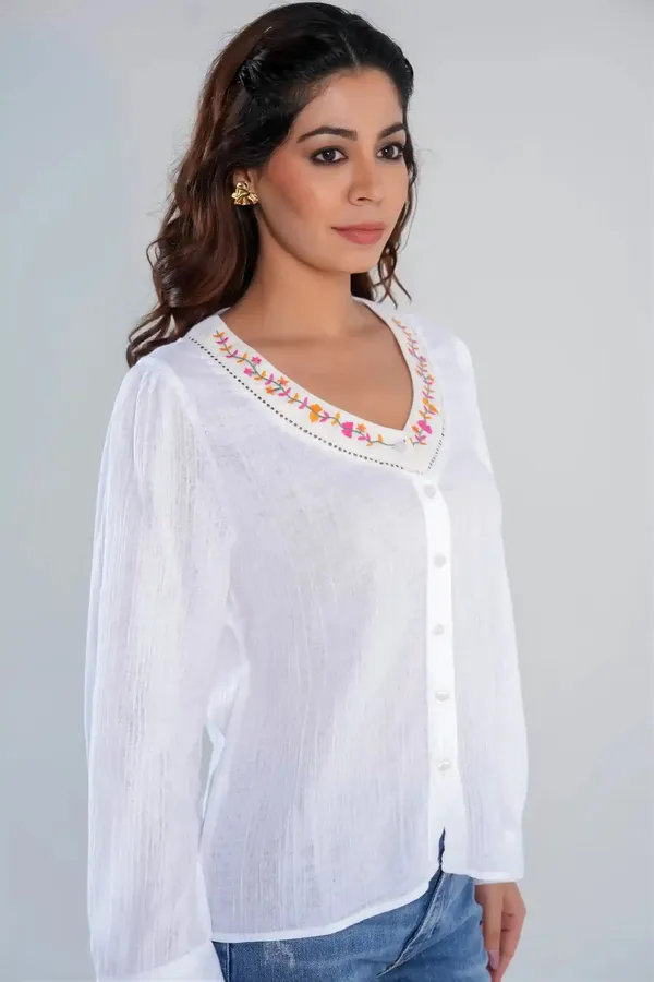 White_Textured_Cotton_Long_Sleeve_Shirt_with_Embroidered_Neckline