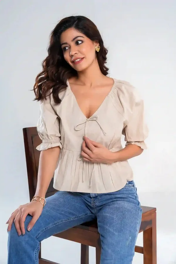 Beige_Cotton_Peplum_Top_with_Tie_Front_and_Puff_Sleeves