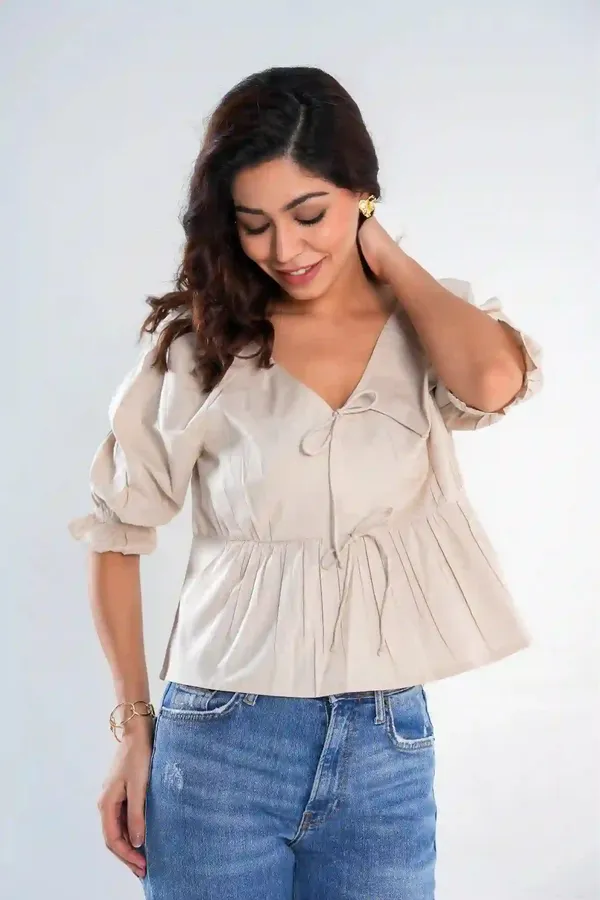 Beige_Cotton_Peplum_Top_with_Tie_Front_and_Puff_Sleeves
