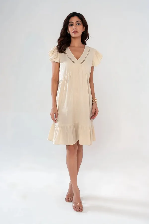 Beige_Cotton_Lace_Insert_Ruffle_Sleeves_&_Hem_Dress