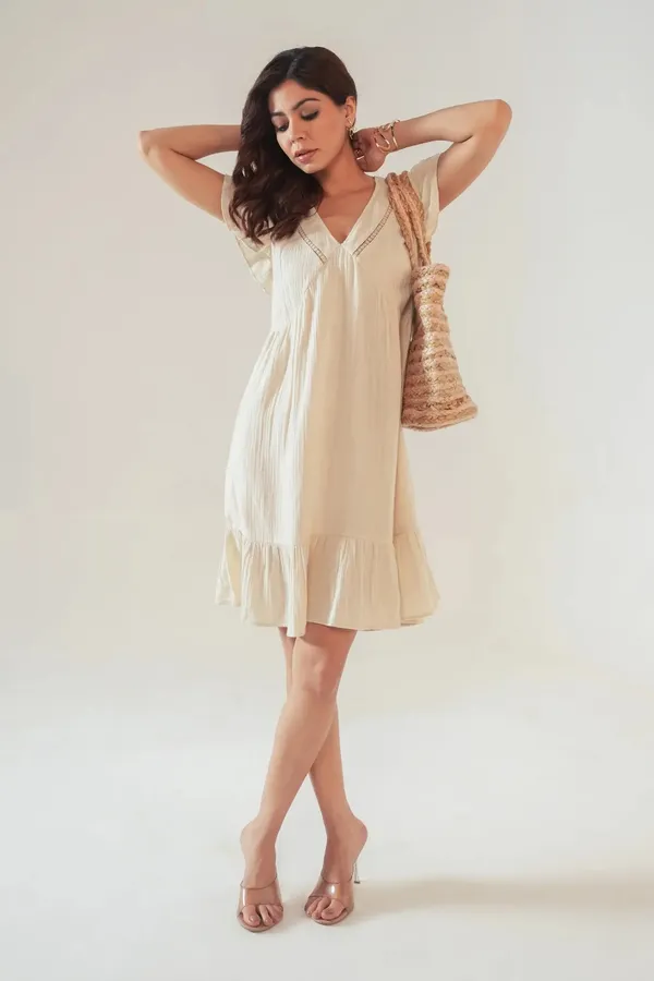 Beige_Cotton_Lace_Insert_Ruffle_Sleeves_&_Hem_Dress