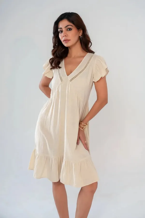 Beige_Cotton_Lace_Insert_Ruffle_Sleeves_&_Hem_Dress
