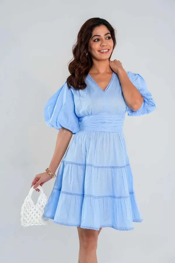 Women's_Blue_Tiered_Dress_with_Balloon_Sleeves_and_Lace_detail