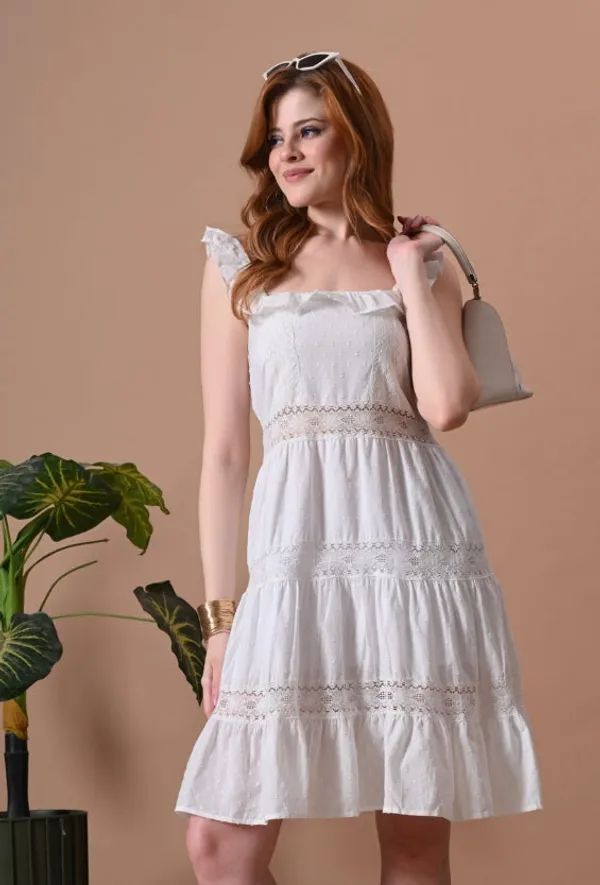 White_Swiss_Dot_Ruffle_Strap_Lace_Dress