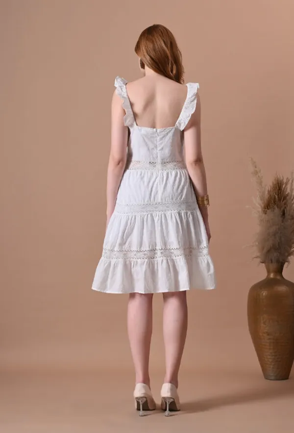 White_Swiss_Dot_Ruffle_Strap_Lace_Dress