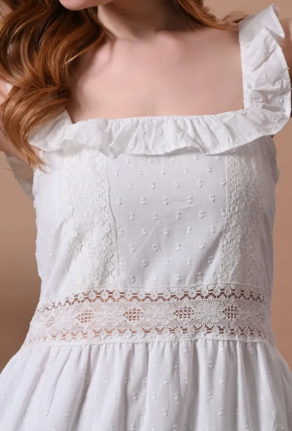 White_Swiss_Dot_Ruffle_Strap_Lace_Dress