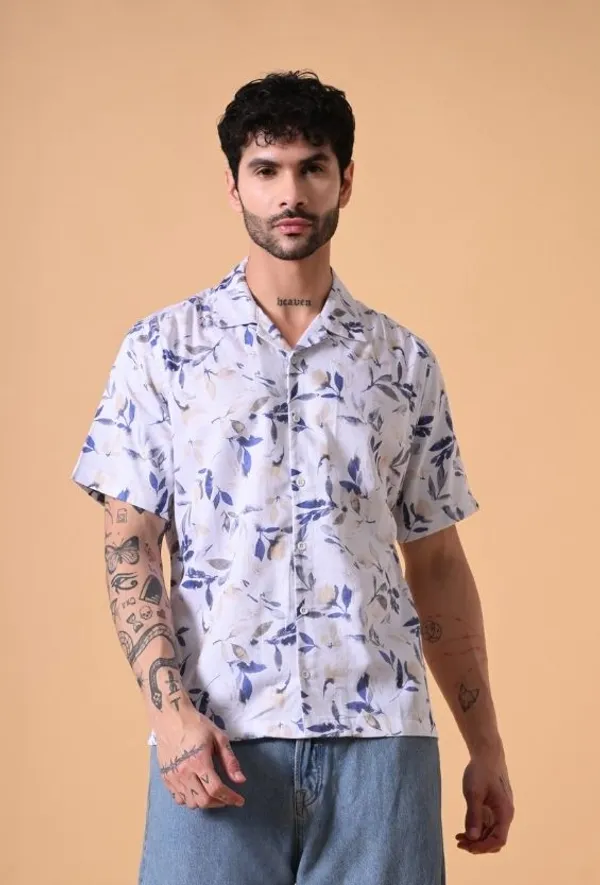 White_&_Blue_Leaf_Print_Oversized_Summer_Shirt