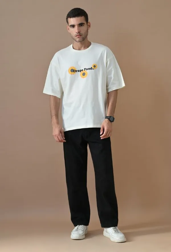 White_Graphic_Sunflower_Puff_Print_Oversized_Tee