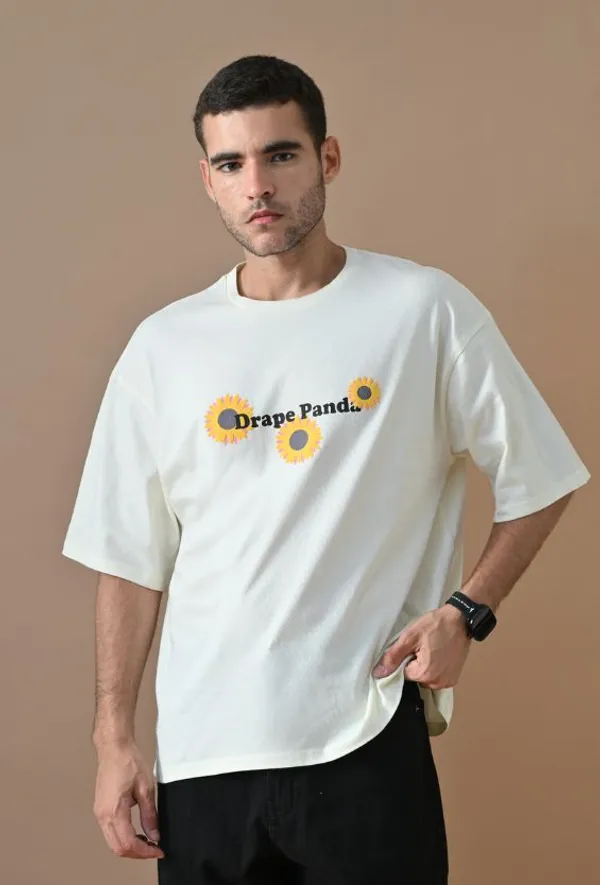 White_Graphic_Sunflower_Puff_Print_Oversized_Tee