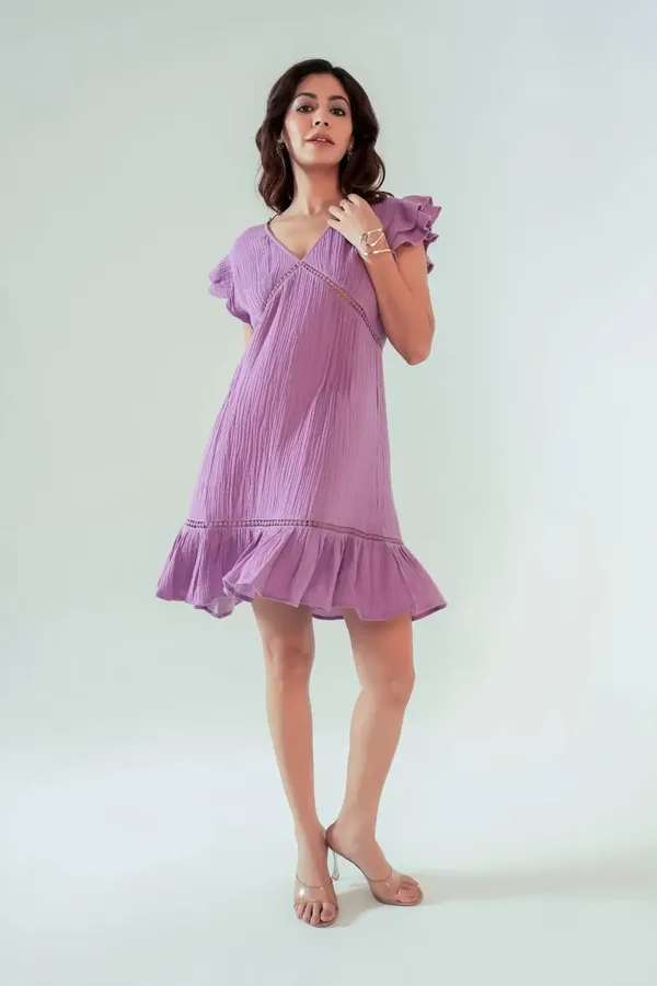 Purple_Cotton_Ruffle_Sleeve_&_Hem_Short_Dress