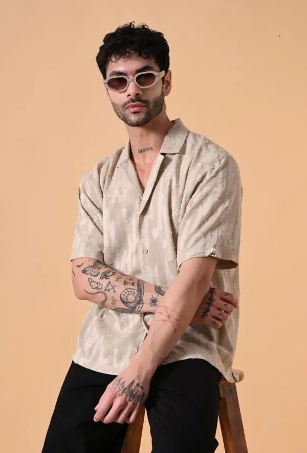 Beige_Textured_Oversized_Jacquard_Shirt_For_Men