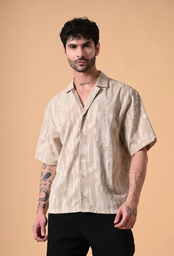 Beige_Textured_Oversized_Jacquard_Shirt_For_Men