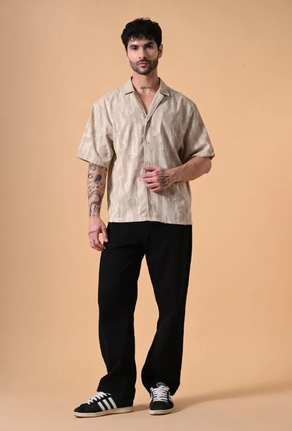 Beige_Textured_Oversized_Jacquard_Shirt_For_Men