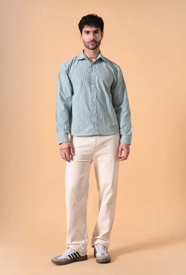 Green_&_White_Striped_Cotton_Shirt_with_Back_Print_For_Men