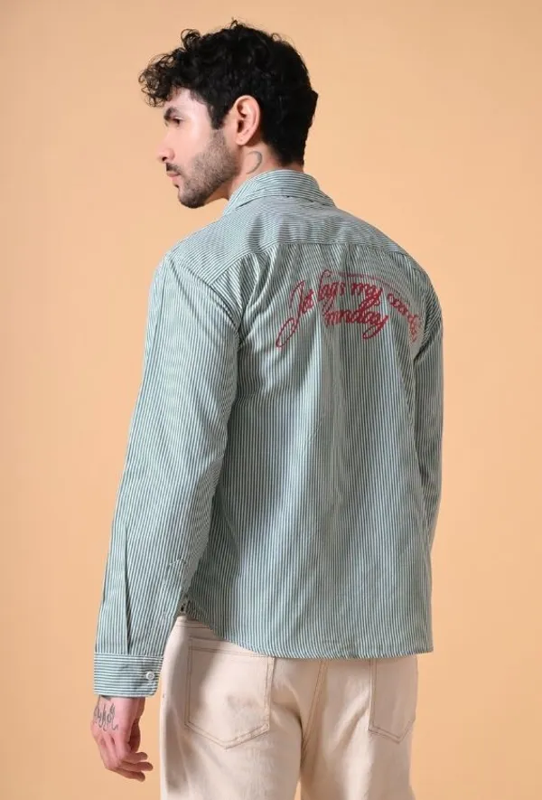 Green_&_White_Striped_Cotton_Shirt_with_Back_Print_For_Men