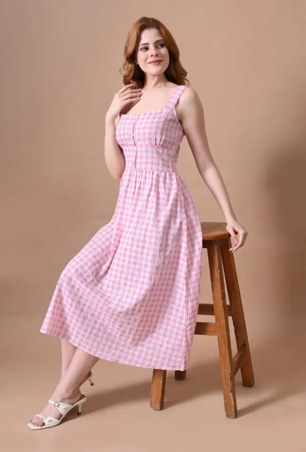 Pink_Gingham_Rayon_Mini_Dress_with_Adjustable_Back_Tie_For_Women