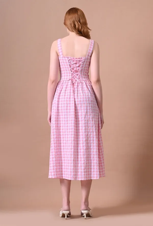 Pink_Gingham_Rayon_Mini_Dress_with_Adjustable_Back_Tie_For_Women
