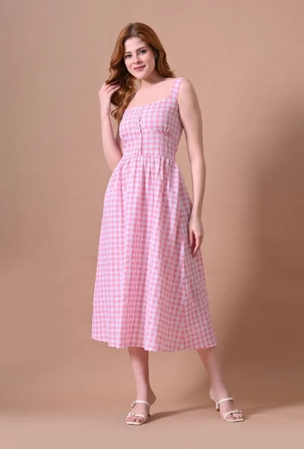 Pink_Gingham_Rayon_Mini_Dress_with_Adjustable_Back_Tie_For_Women