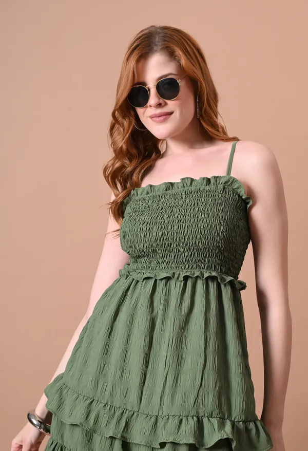 Olive_Green_Smocked_Mini_Dress_with_Back_Tie_Detail_For_Women