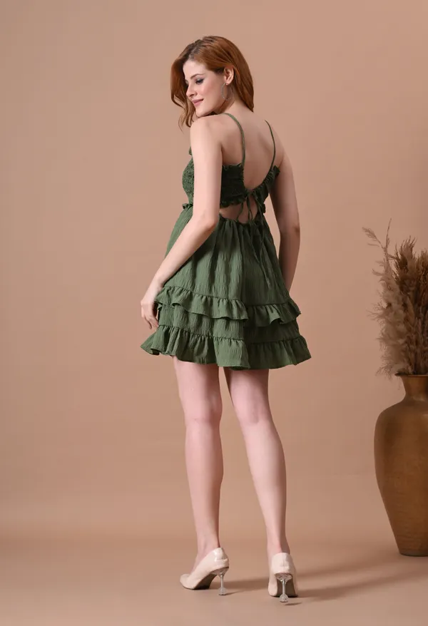 Olive_Green_Smocked_Mini_Dress_with_Back_Tie_Detail_For_Women