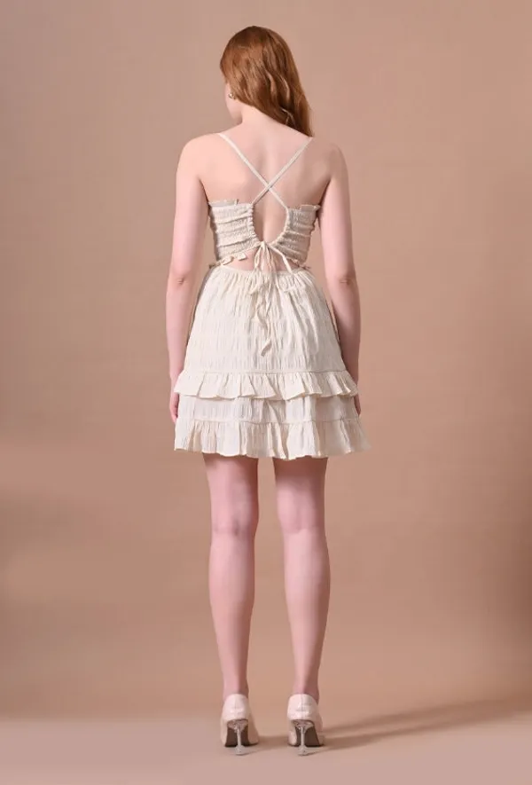 Cream_Smocked_Mini_Dress_with_Back_Tie_Detail_For_Women