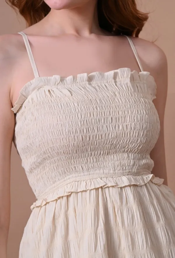 Cream_Smocked_Mini_Dress_with_Back_Tie_Detail_For_Women