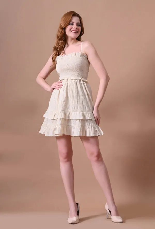 Cream_Smocked_Mini_Dress_with_Back_Tie_Detail_For_Women